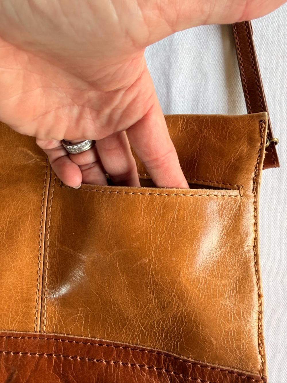 The Sak Tan Woven Pinched Leather Clutch Colorful Crossbody - Picture 5 of 8
